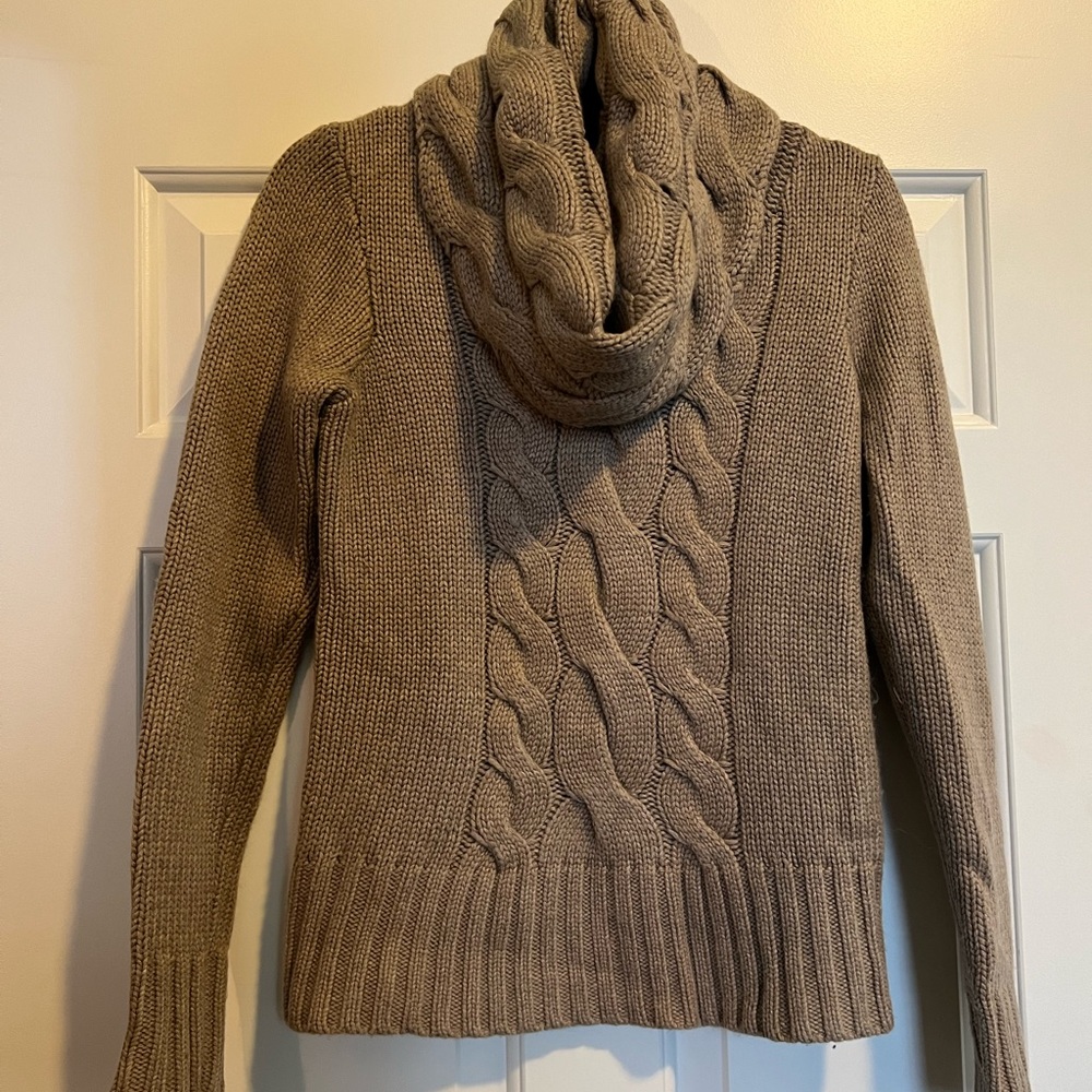 AQUA cowl neck cable knit sweater
